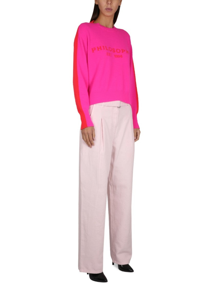 Philosophy Di Lorenzo Serafini Relaxed High-Waisted Denim Pants With Pleats