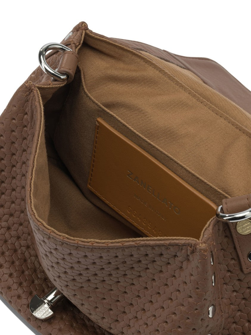 Zanellato Textured Leather Shoulder Bag With Woven Pattern