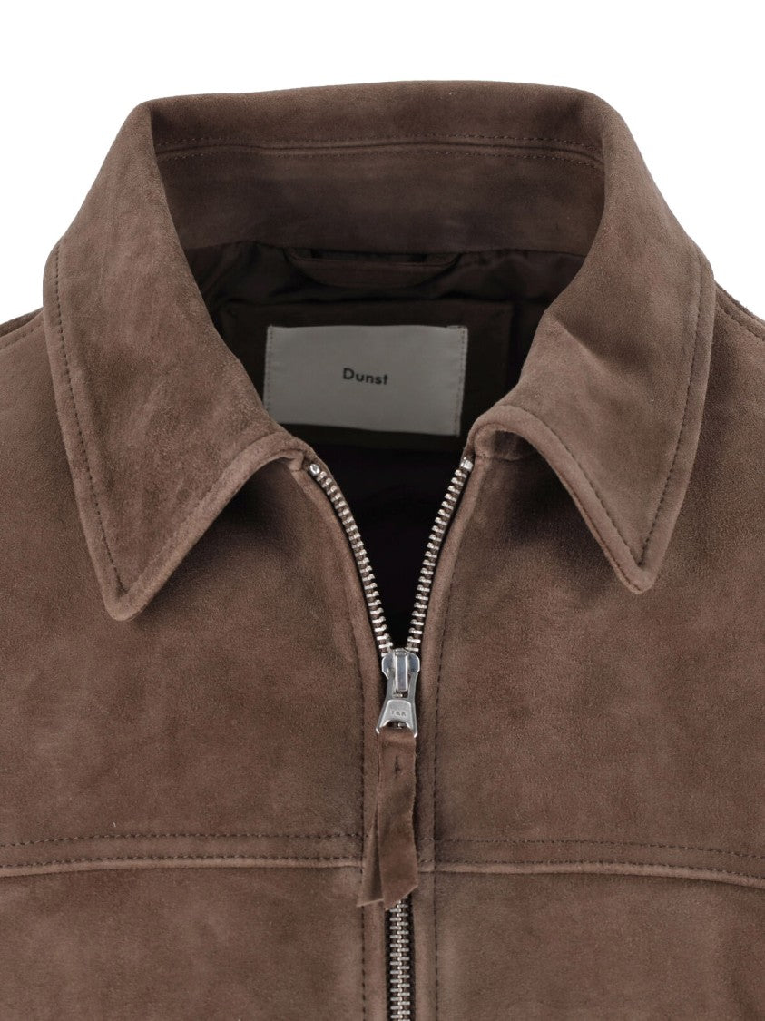 Dunst Brown Suede Classic-Collar Bomber Jacket