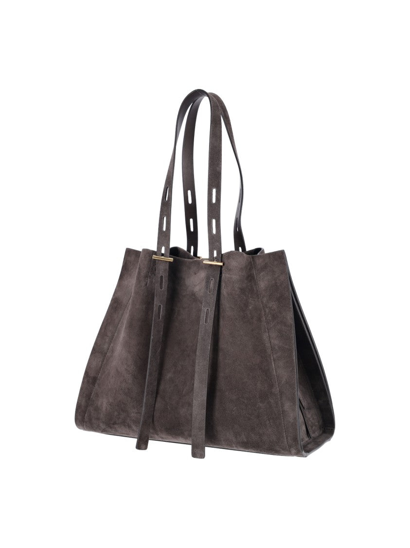 Minobossi Brown Paulette Calfskin Suede Double-Handle Handbag