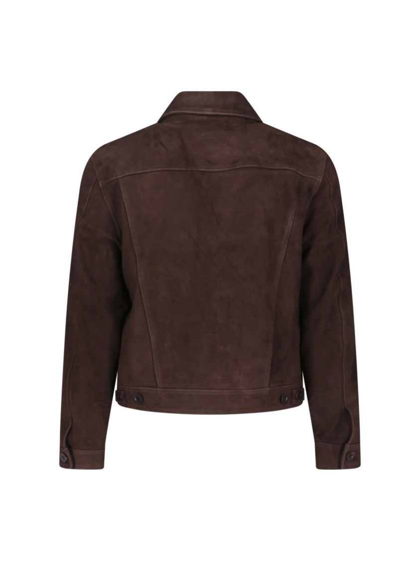 Tonywack Cropped Brown Suede Trucker Jacket With Classic Collar