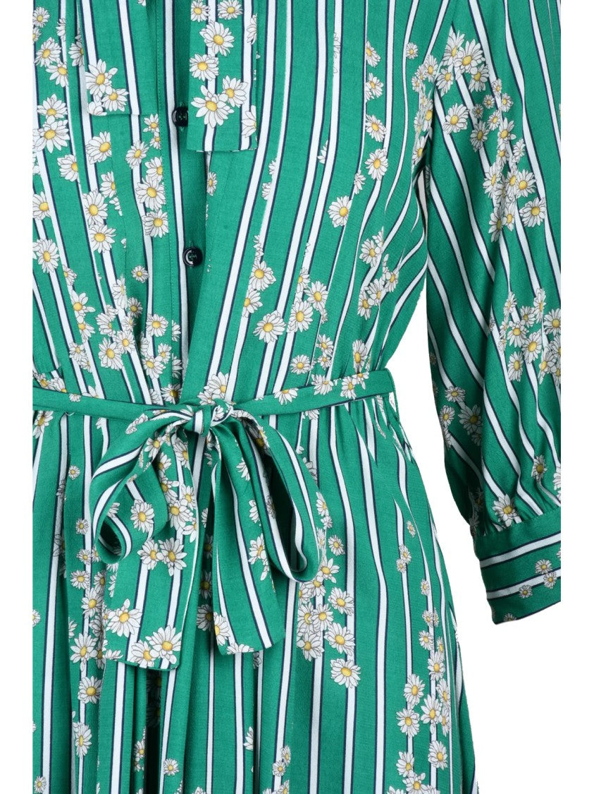 I Blues Green Floral Print Viscose Dress