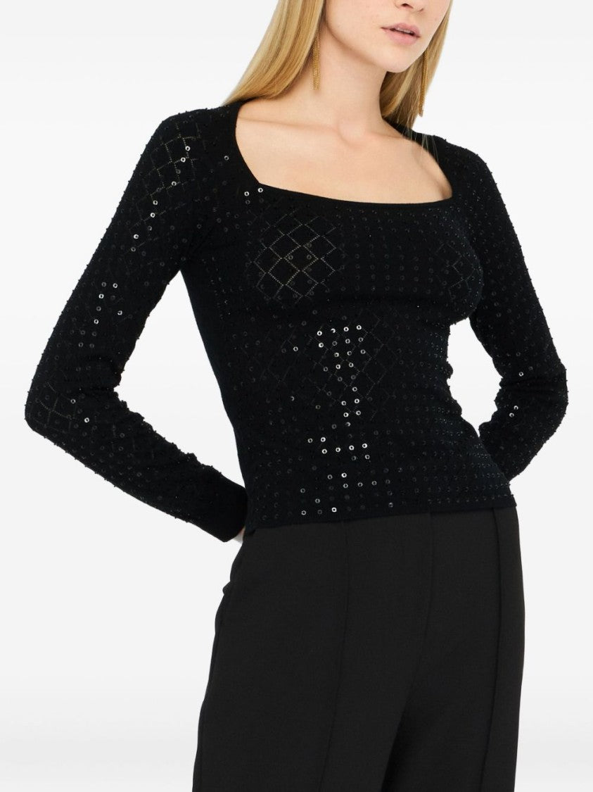Liu Jo Fitted Black Sweater With Subtle Sequins