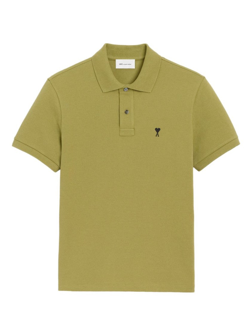 Ami Paris Green Embroidered Logo Short Sleeve Polo
