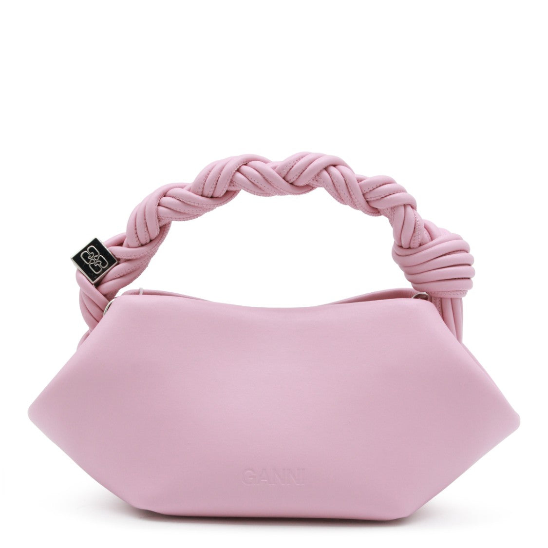 Ganni Pastel Pink Top Handle Bag With Twisted Handle Design