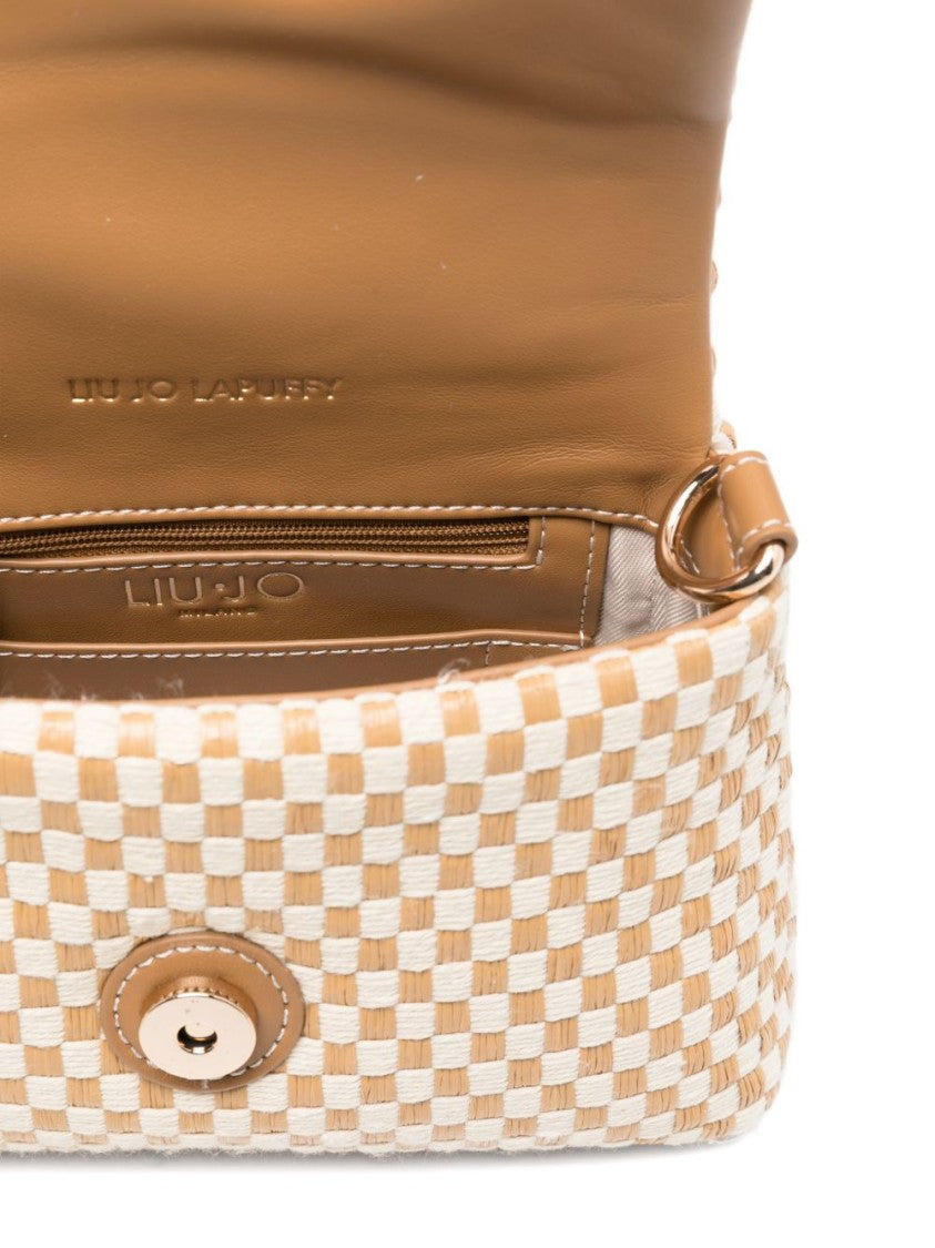 Liu Jo Beige Woven Logo Chain Shoulder Bag
