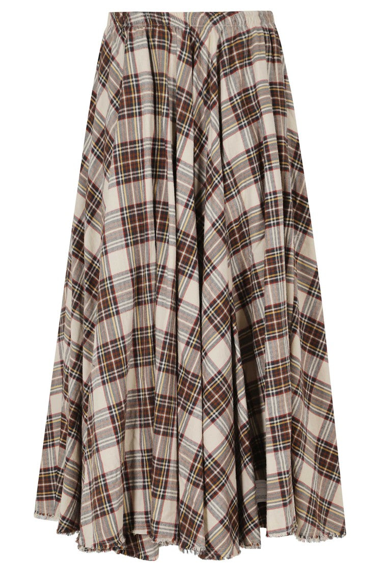 Department 5 Oat Alice Plaid Fringed Hem Midi Skirt