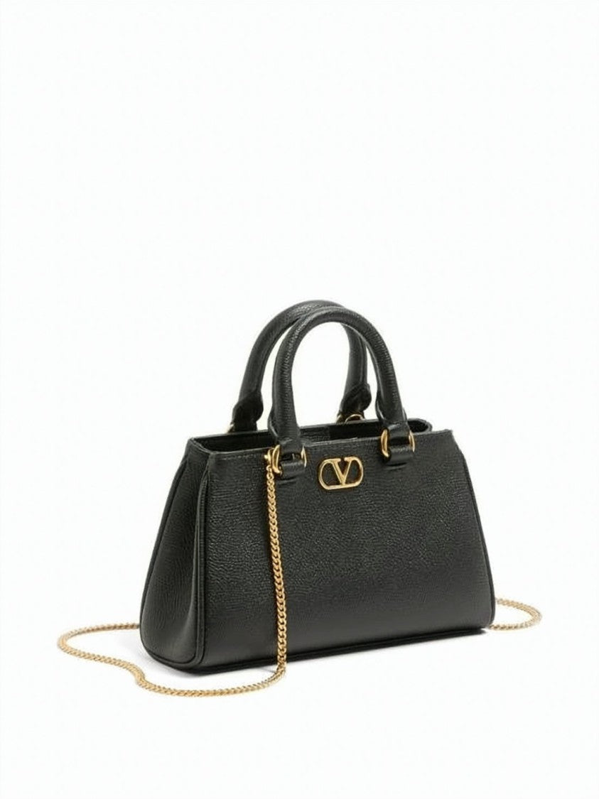 Valentino Garavani Textured Calf Leather Tote Bag With Signature Logo