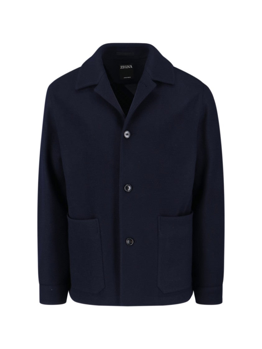 Zegna Wool-Cashmere Shirt Jacket – Navy Blue