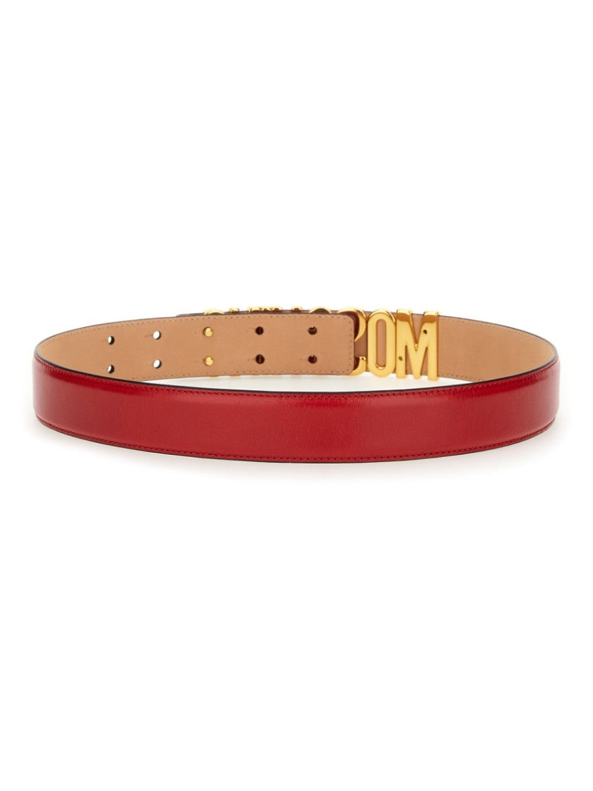 Moschino Logo-Embellished Red Leather Belt