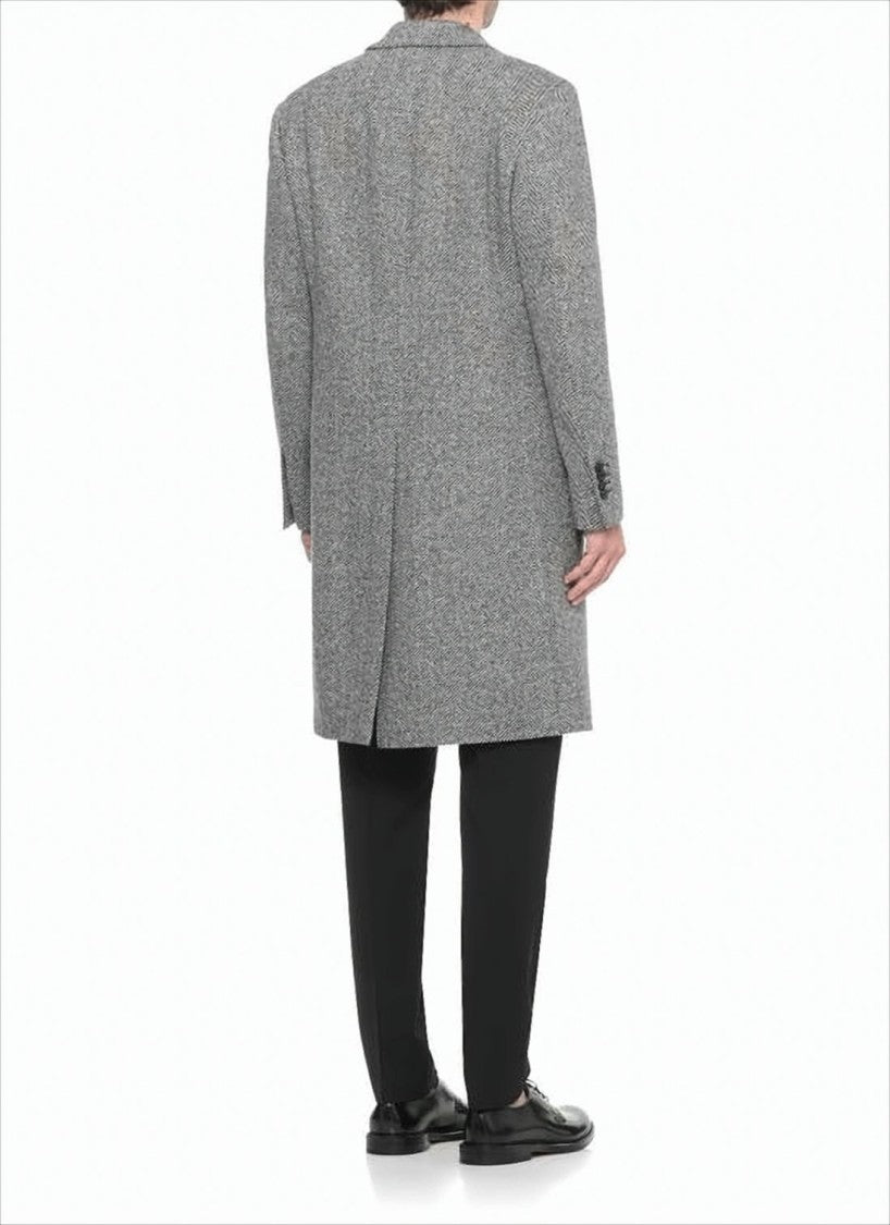 Lardini Classic Tailored Grey Herringbone Wool Lardini Coat