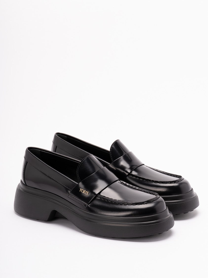 Tod's Polished Black Calf Leather Loafers