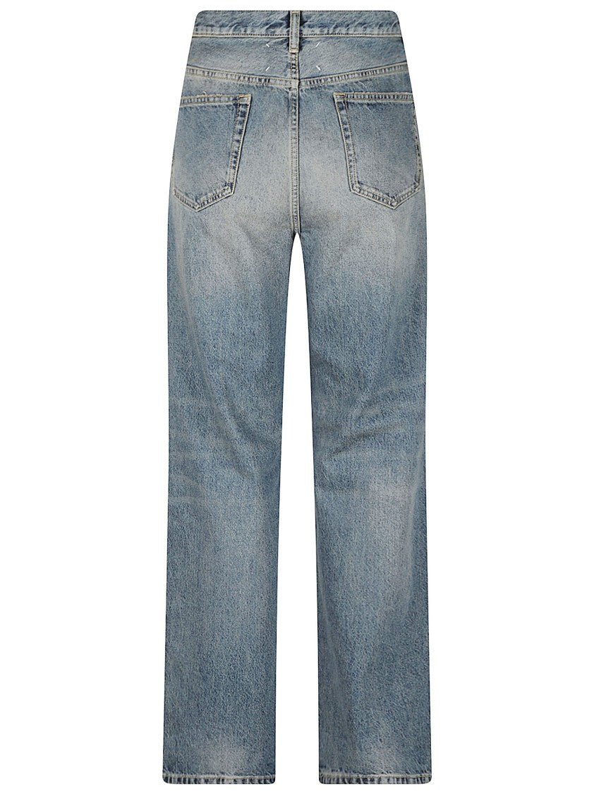 Maison Margiela Straight-Leg Distressed Light Blue Jeans With Classic Five-Pocket Design