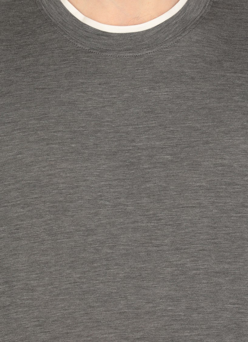 Brunello Cucinelli Grey Silk And Cotton T-Shirt