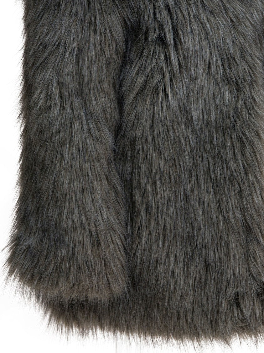 Thelaurent Cropped Fur-Texture Jacket With Collarless Neckline