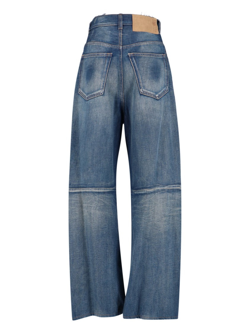 Mm6 By Maison Margiela Frayed Wide-Leg Jeans With High Waist
