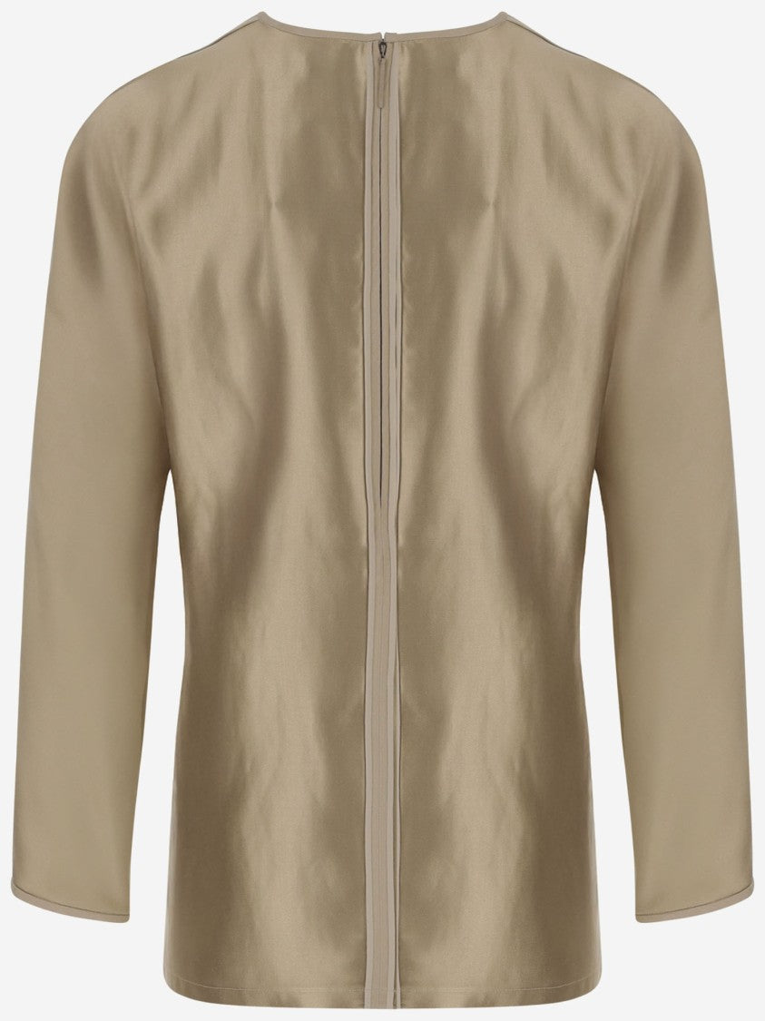 Giorgio Armani Gold Silk Knit Top With Shiny Effect And Crew Neck