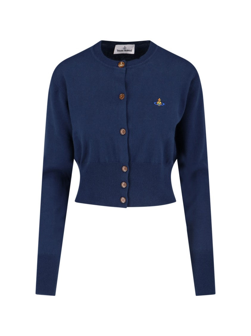 Vivienne Westwood Navy Bea Cropped Logo Cardigan