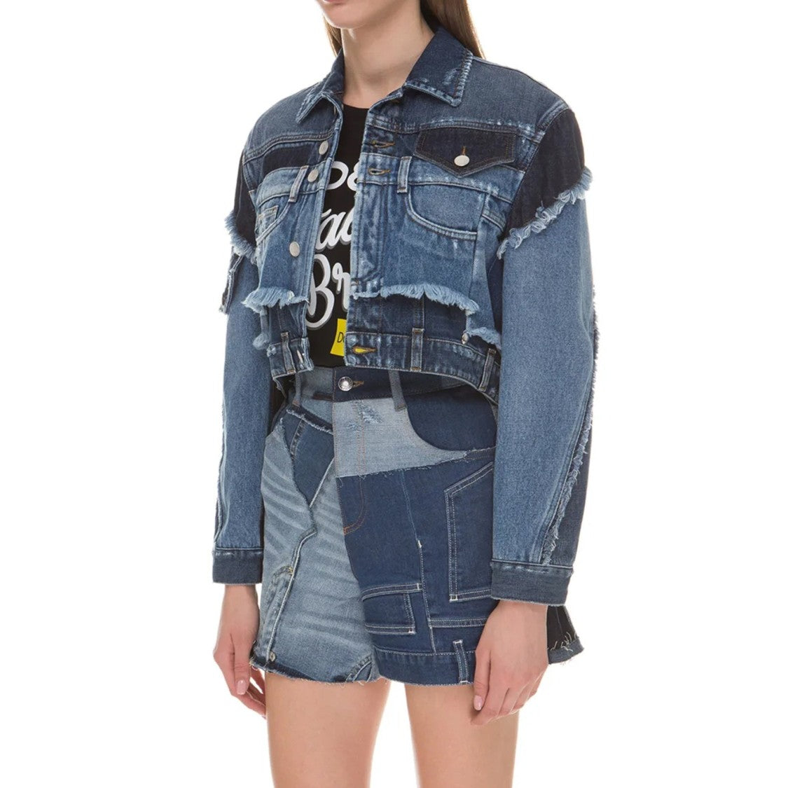 Dolce & Gabbana Cropped Denim Jacket With Patchwork Design