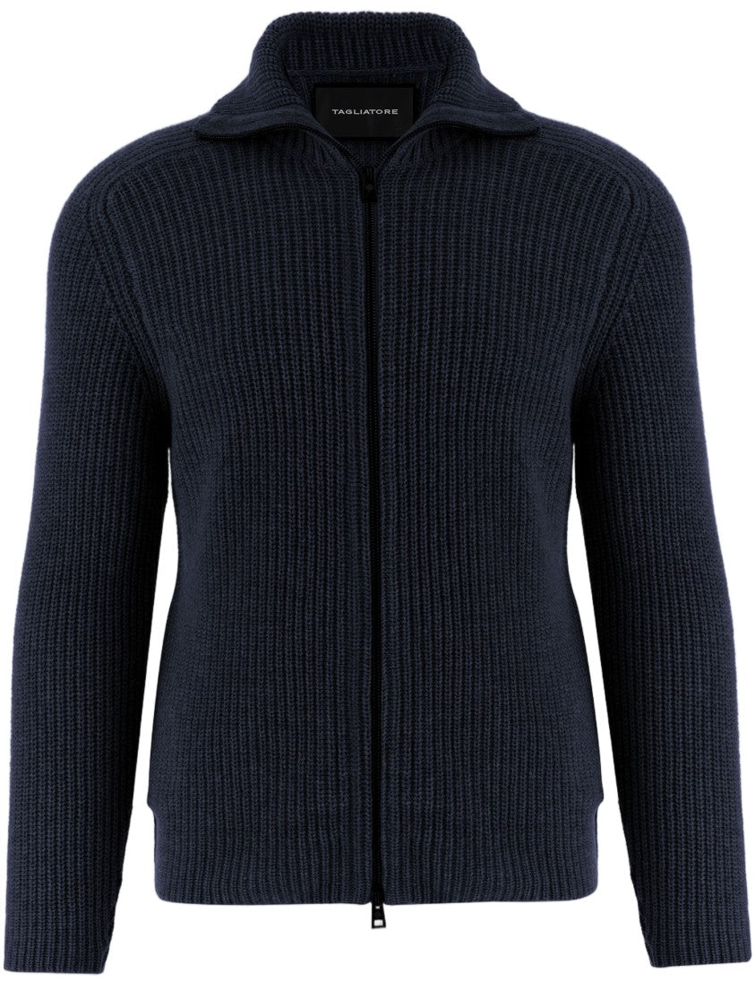 Tagliatore Ribbed Full-Zip Structured Collar Sweater