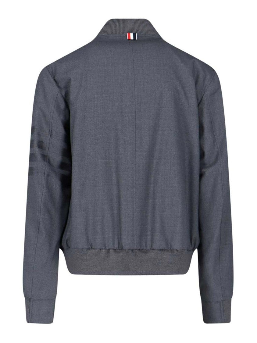 Thom Browne Structured Grey Wool Bomber Jacket With Ribbed Details