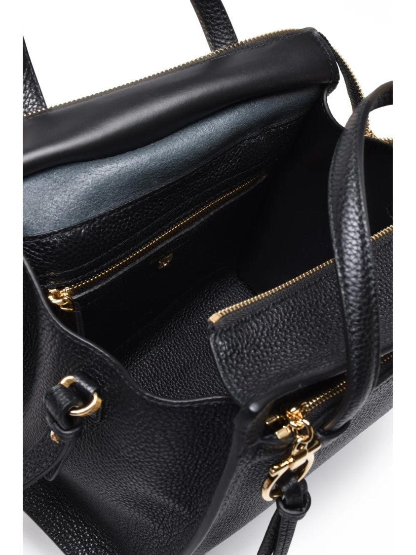 Salvatore Ferragamo Pebbled Leather Shoulder Bag With Gold-Tone Accents