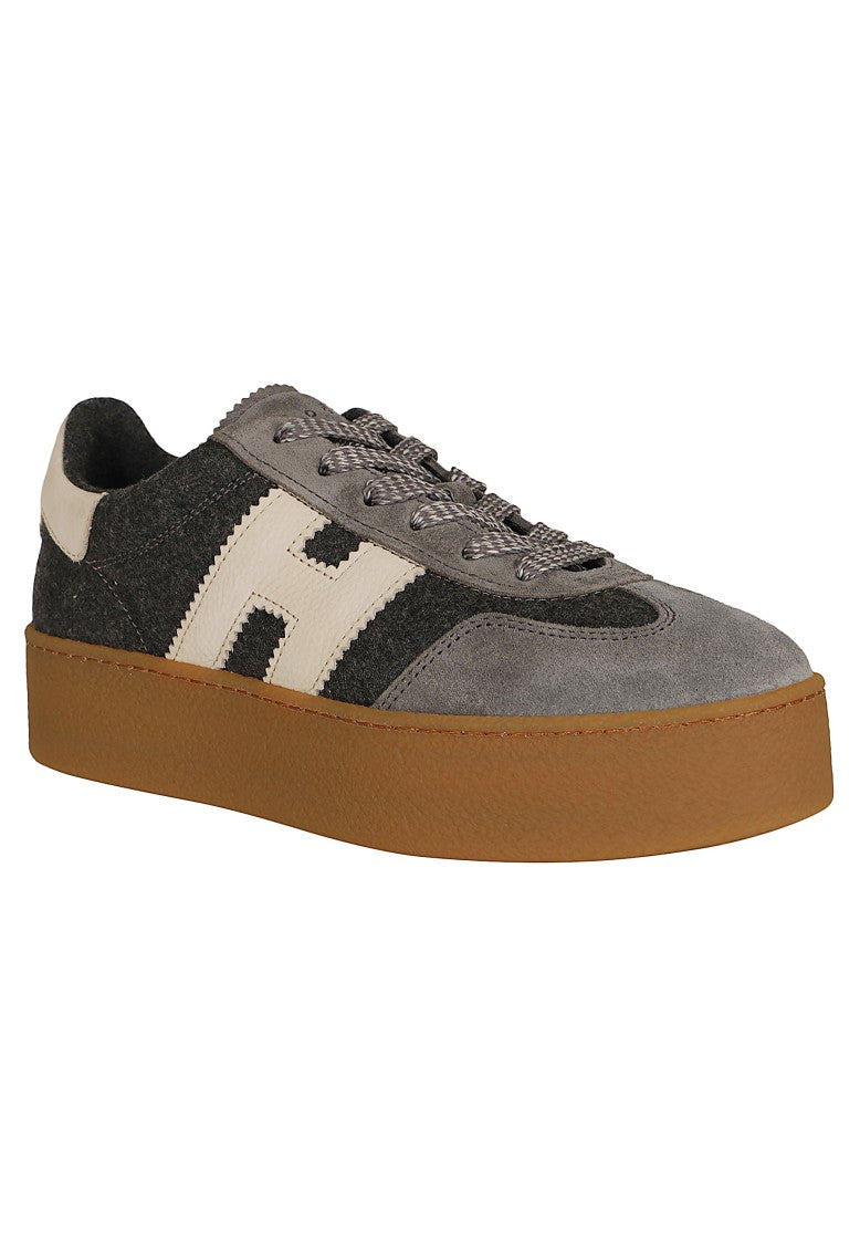 Hogan Gray Suede Boiled Wool H698 Platform Sneakers