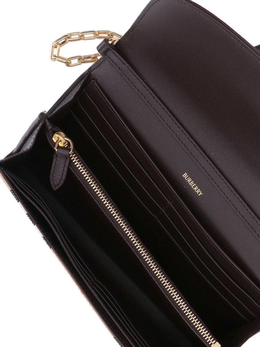 Burberry Highlands Chain Wallet With Check Motif – Beige