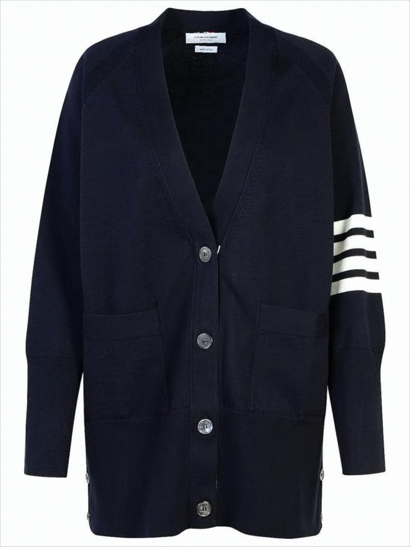 Thom Browne Classic V-Neck Cardigan With Distinctive Stripe Detail