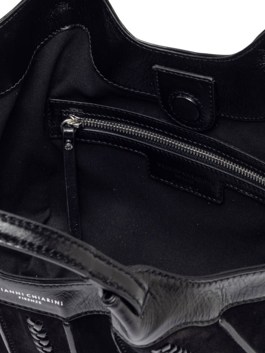 Gianni Chiarini Rounded Pleated Black Handbag With Dual Handles
