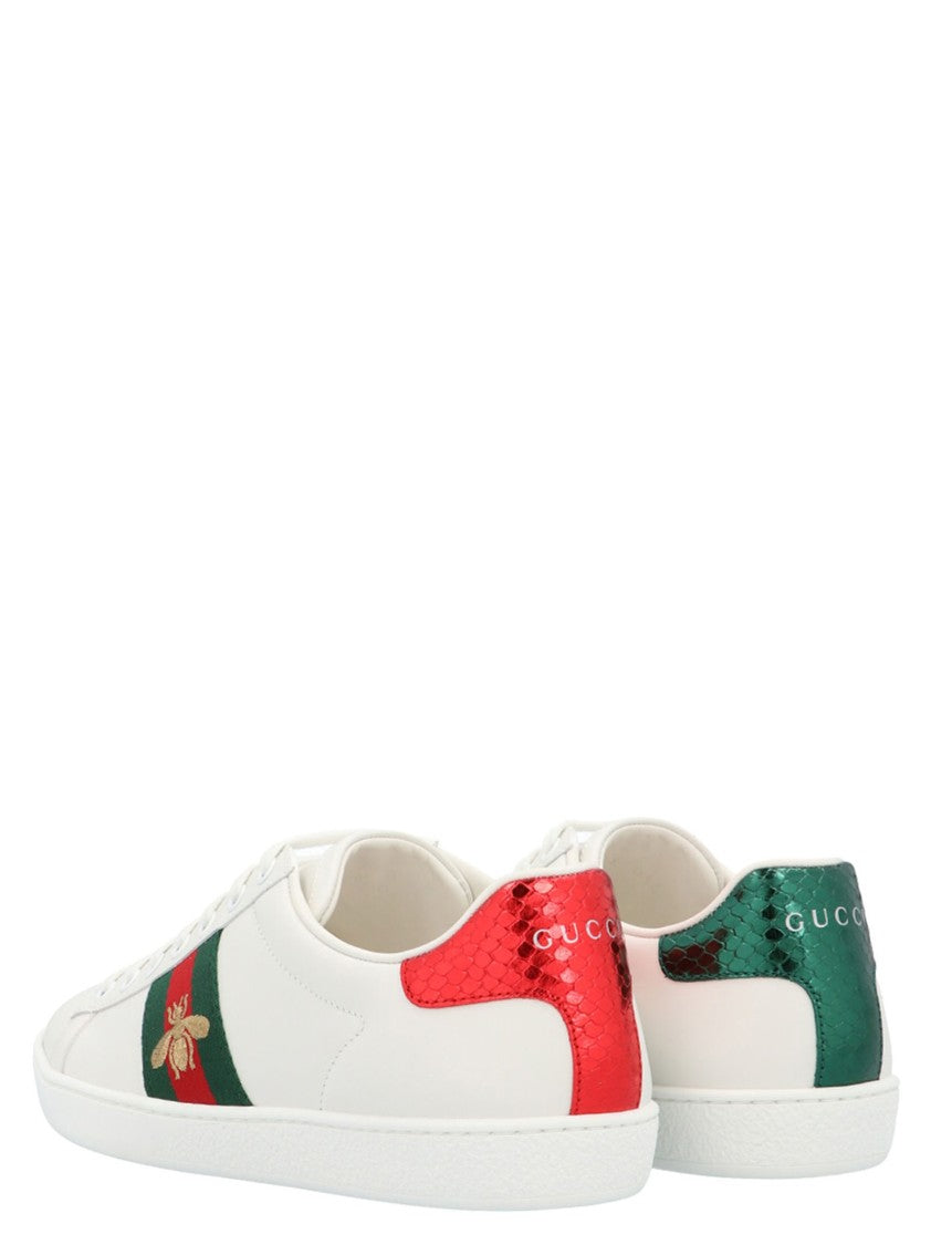 Gucci White Leather Sneakers With Web Ribbon