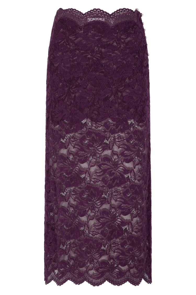 Rabanne Magenta Sheer Lace Side Buttons Polyamide Midi Skirt