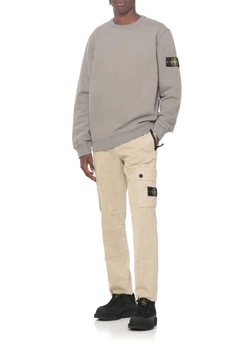 Stone Island Round Neck Grey Cotton Sweatshirt
