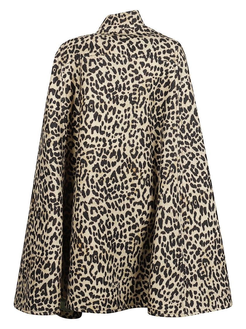 Valentino Garavani Animal Print Wool Cape With Gold Detailing