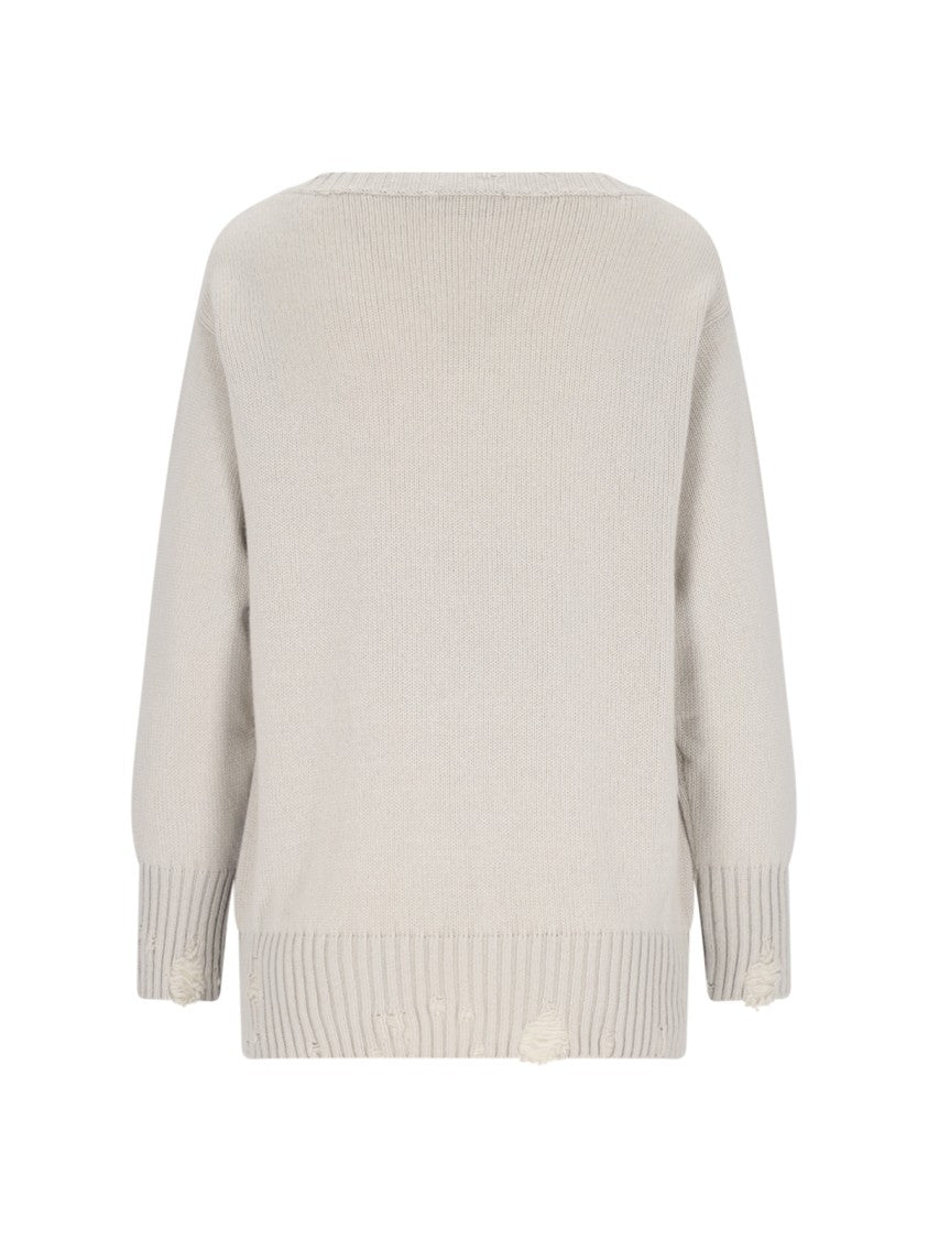 Canessa Destroyed Details Sweater In Grey Cashmere