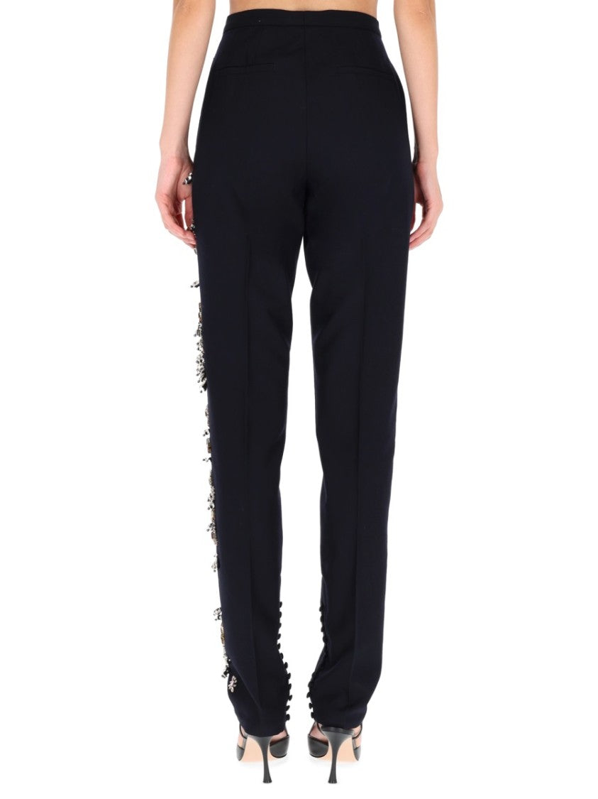 Dries Van Noten Pandoris Floral Embellished Slim Straight-Leg Wool Pants