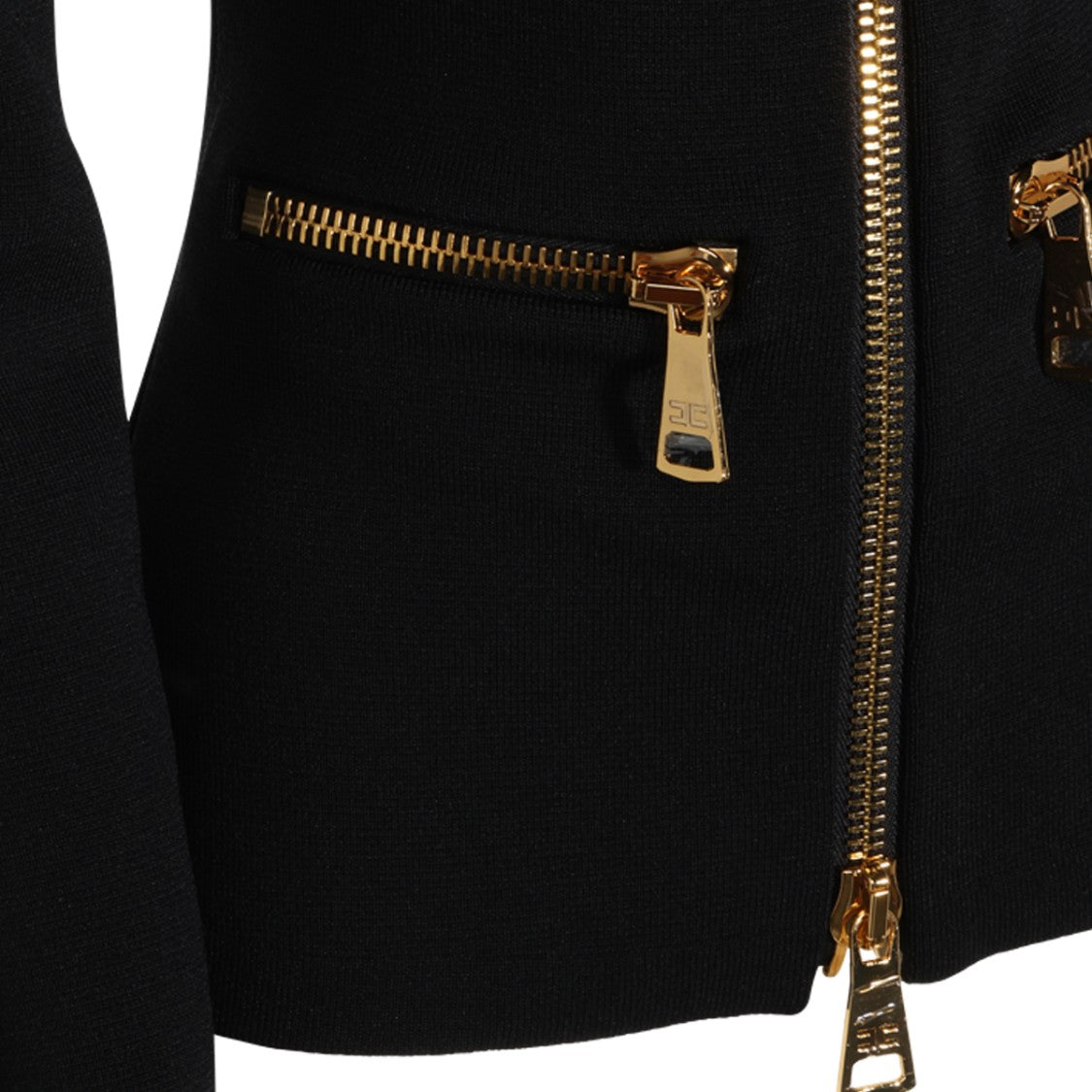 Elisabetta Franchi Black Gold-Tone Hardware Stretch Knit Sweater