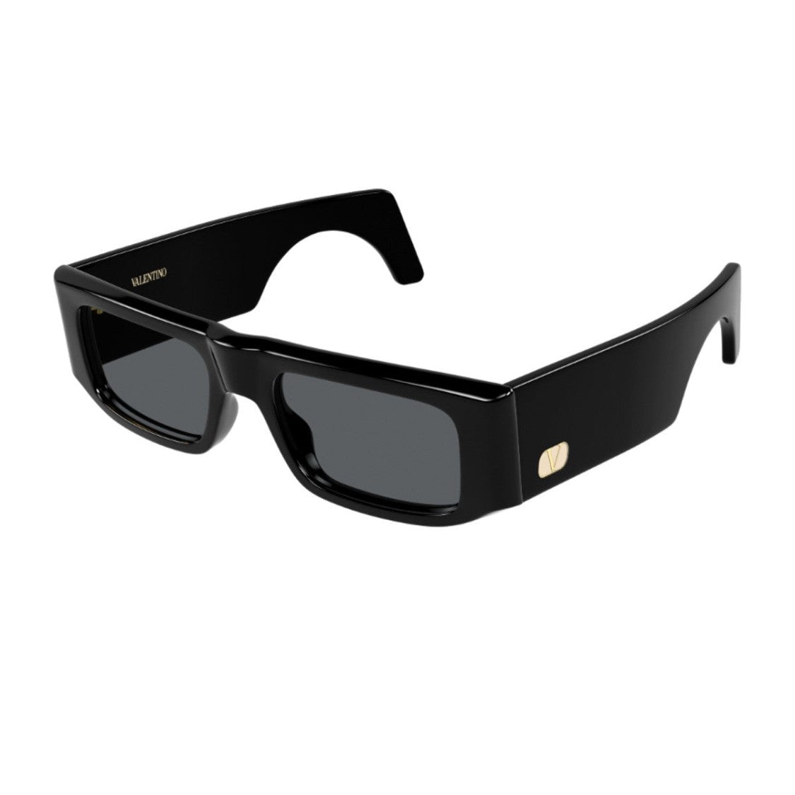 Valentino Black Linea V Logo Recycled Acetate Rectangular Sunglasses