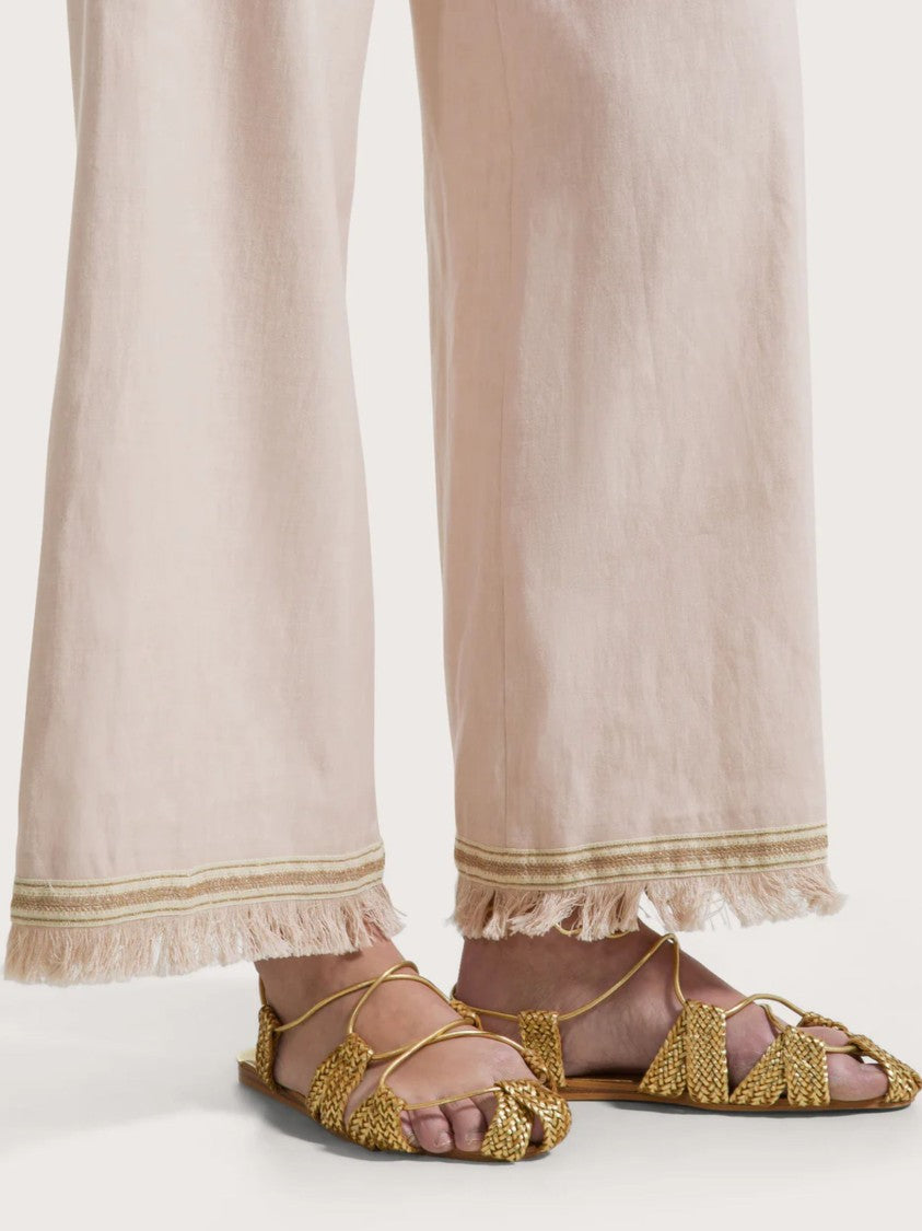 Seventy Pink Stretch Linen Fringed Pants