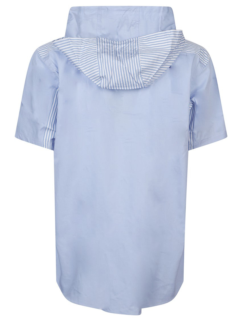 Comme Des Garçons Blue Striped Hooded Cotton Shirt