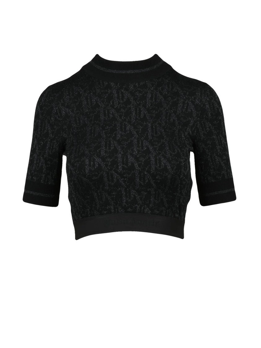Palm Angels Cropped Lamé Top With Shimmering Effect And Fluid Fit