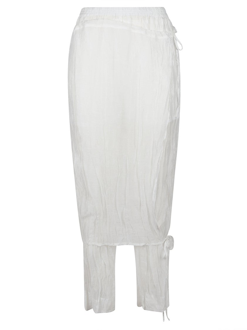 La Piscine Semi-Sheer White Pants With Adjustable Hem Ties