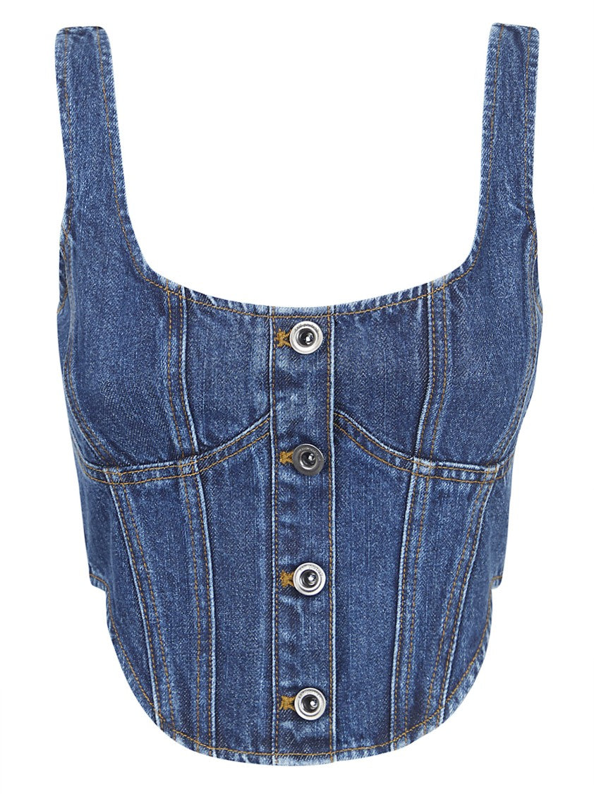 Self-Portrait Fitted Denim Corset Top