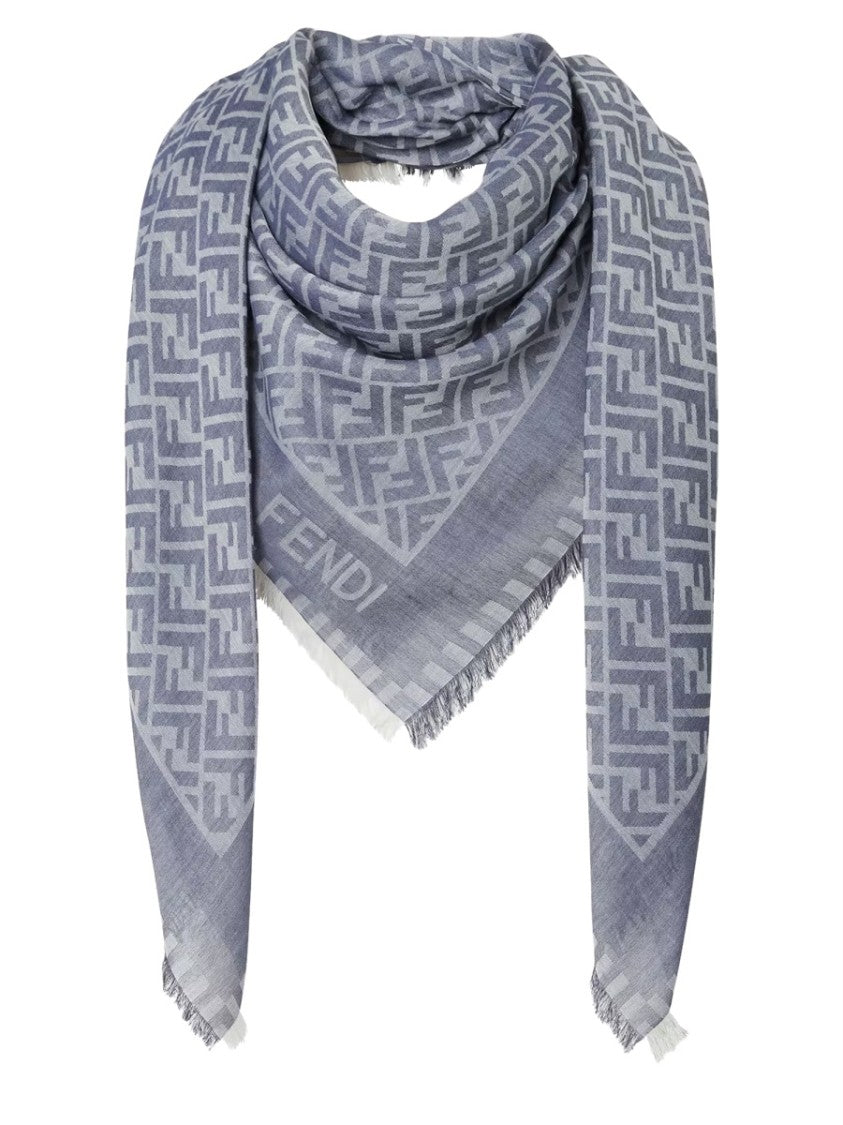 Fendi Geometric Patterned Cotton Scarf With Subtle Fringe
