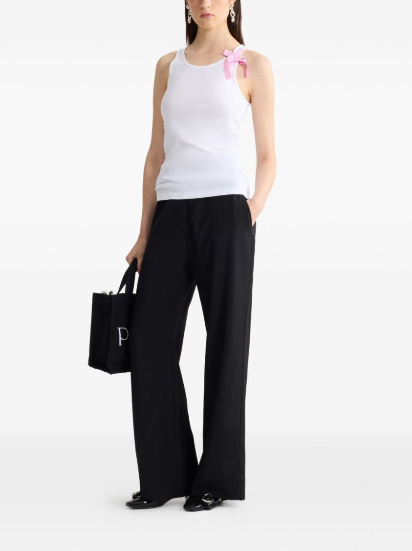 Patou White Silk And Nylon Crew Neck Top