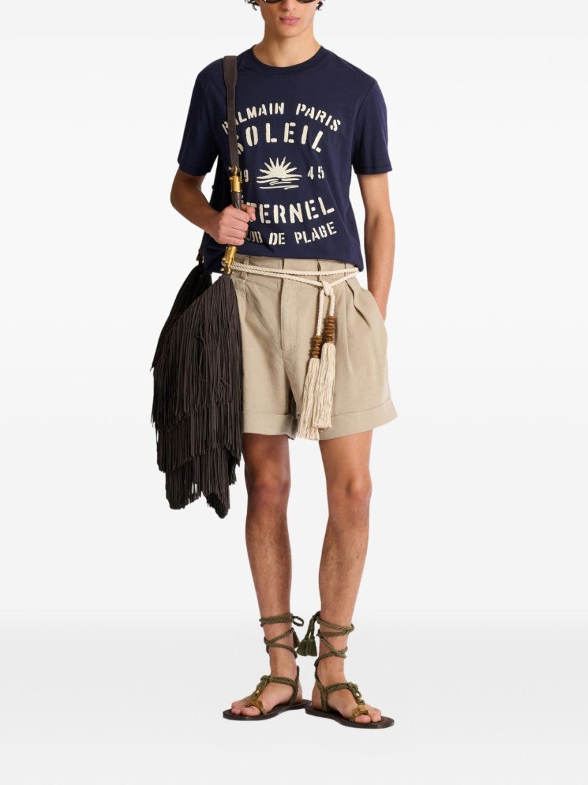 Balmain Blue Crew Neck Short Sleeve T-Shirt