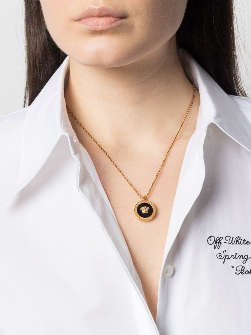 Versace Round Pendant Necklace With Gold Medusa Emblem