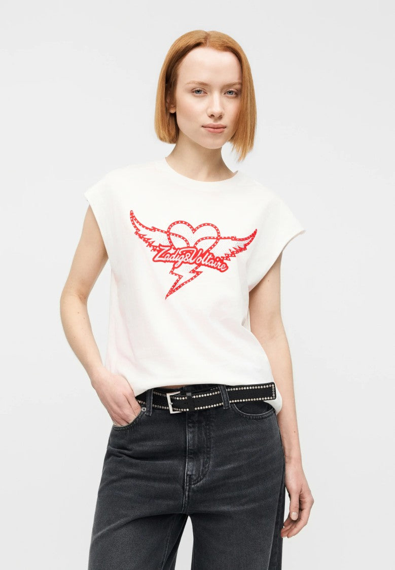Zadig & Voltaire White Boxy Winged Heart Graphic Top