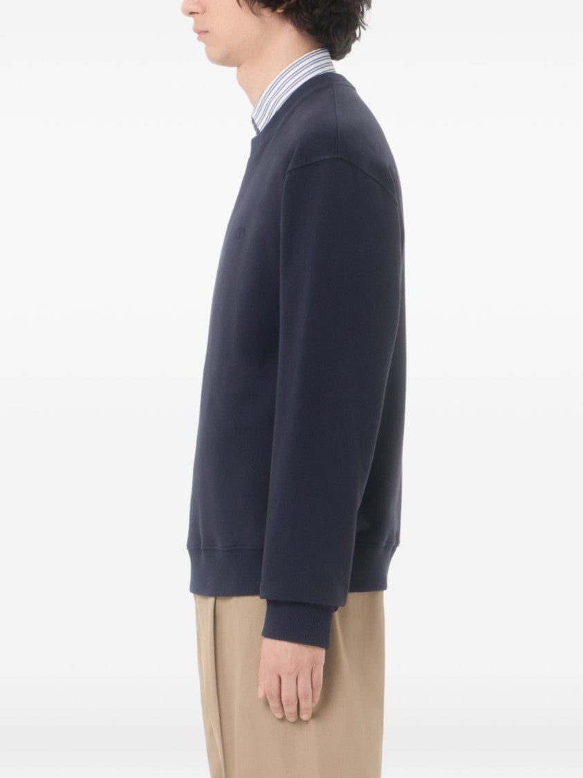 Valentino Garavani Black Crewneck Embroidered Ribbed Details Sweatshirt