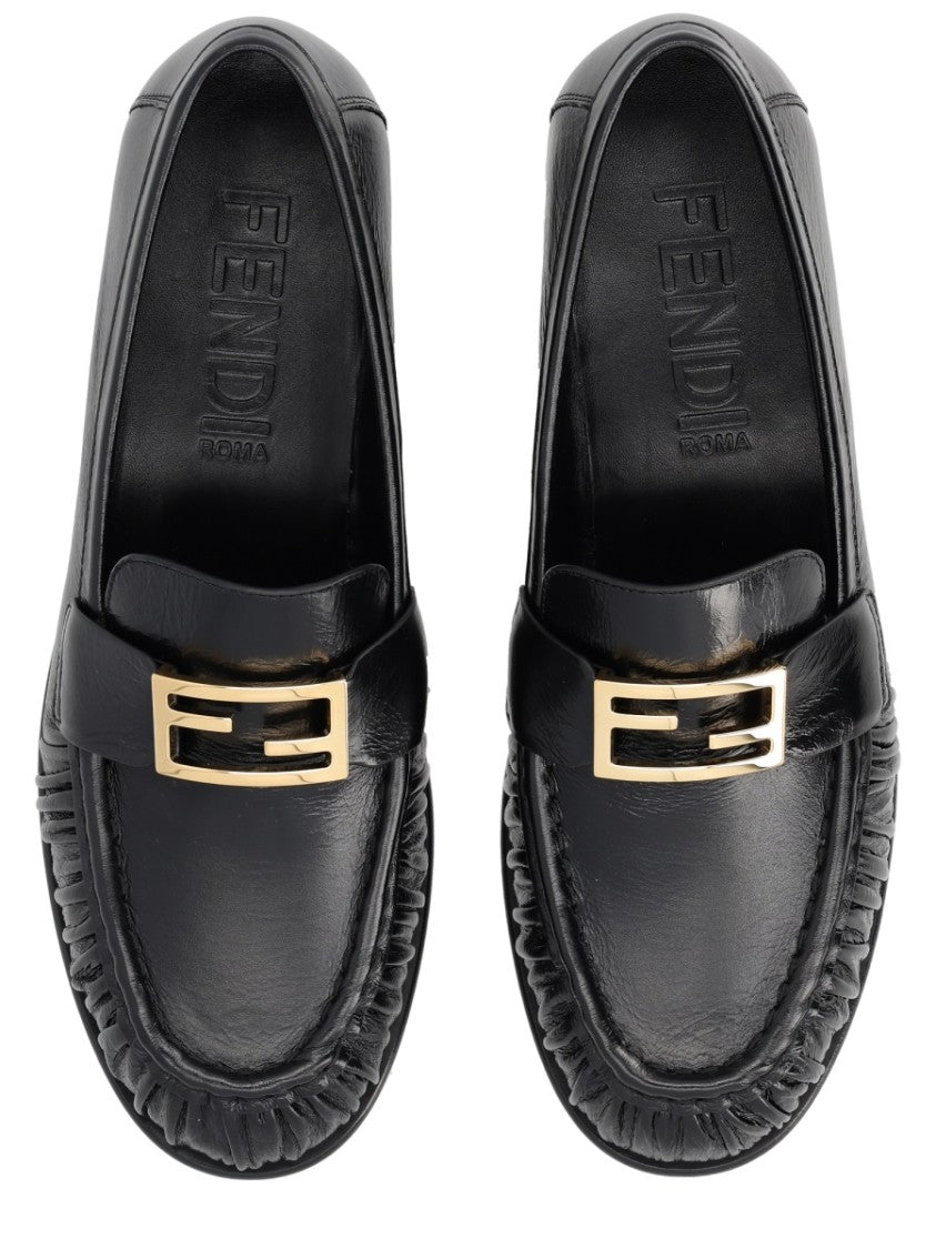 Fendi Leather Baguette Rounded Toe Loafers